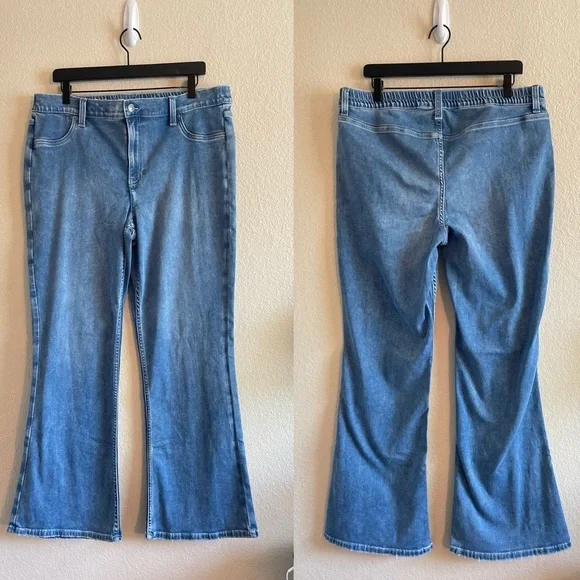 NWT Aerie Pull On Baby Flare Jeans Medium Wash Retro Y2K Women's Size XL - Picture 2 of 12